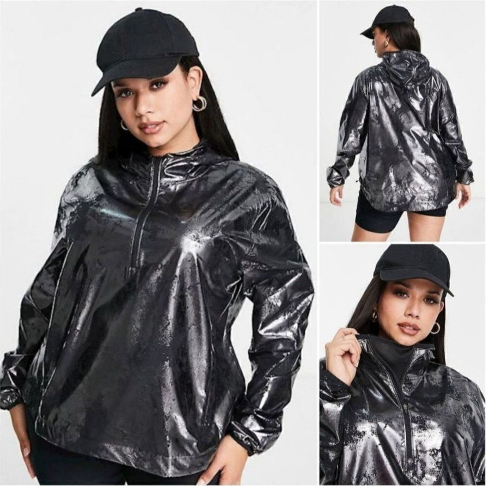 Nike Air 1/4‎ Zip Pullover Foil Windbreaker Jacket 1X Black Metallic Hooded